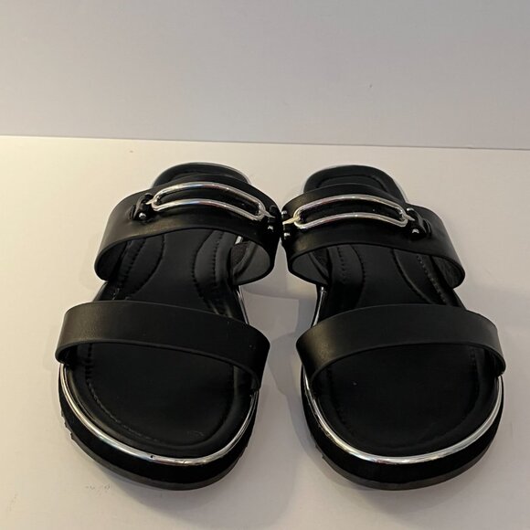 ALDO Lagoon Black Slide Sandals Silver Buckle Detailing ~ Women's Size 10 EUC 41 - Picture 2 of 8